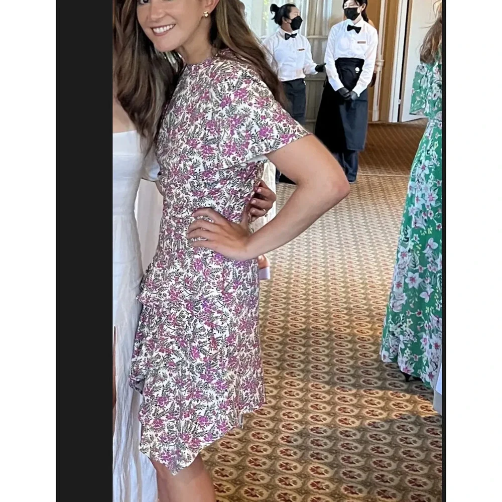StyleStalker White Floral Mini Dress SMALL Ruffle Cottage Party Designer $200